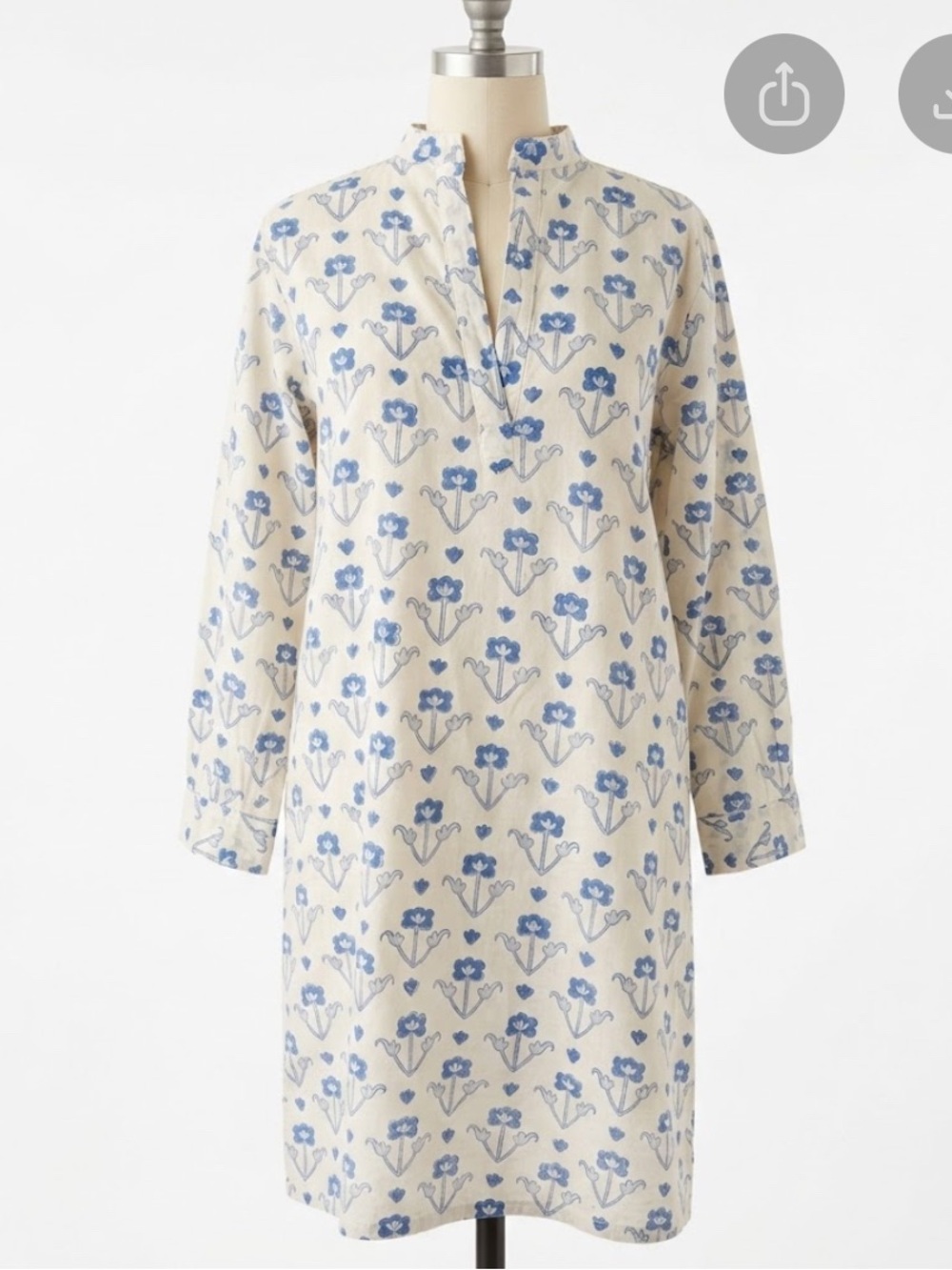 Livro Kurta Kaftan Short Dress Blue Floral - S